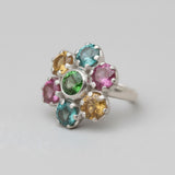 Tourmaline Ring - Colorful Flower Ring - Vintage Cocktail Ring
