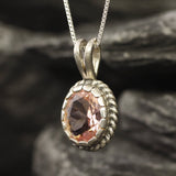 Morganite Necklace, Created Morganite, Small Oval Pendant, Pink Diamond Pendant, Vintage Pendant, Dainty Pink Pendant, Solid Silver Necklace