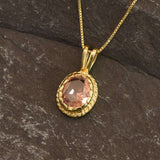 Gold Morganite Pendant - Vintage Morganite Necklace, Pink Oval Pendant