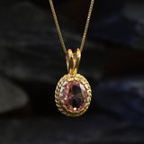 Gold Morganite Pendant - Vintage Morganite Necklace, Pink Oval Pendant