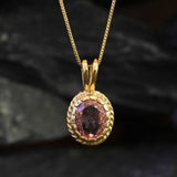 Gold Morganite Pendant - Vintage Morganite Necklace, Pink Oval Pendant