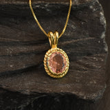 Gold Morganite Pendant - Vintage Morganite Necklace, Pink Oval Pendant