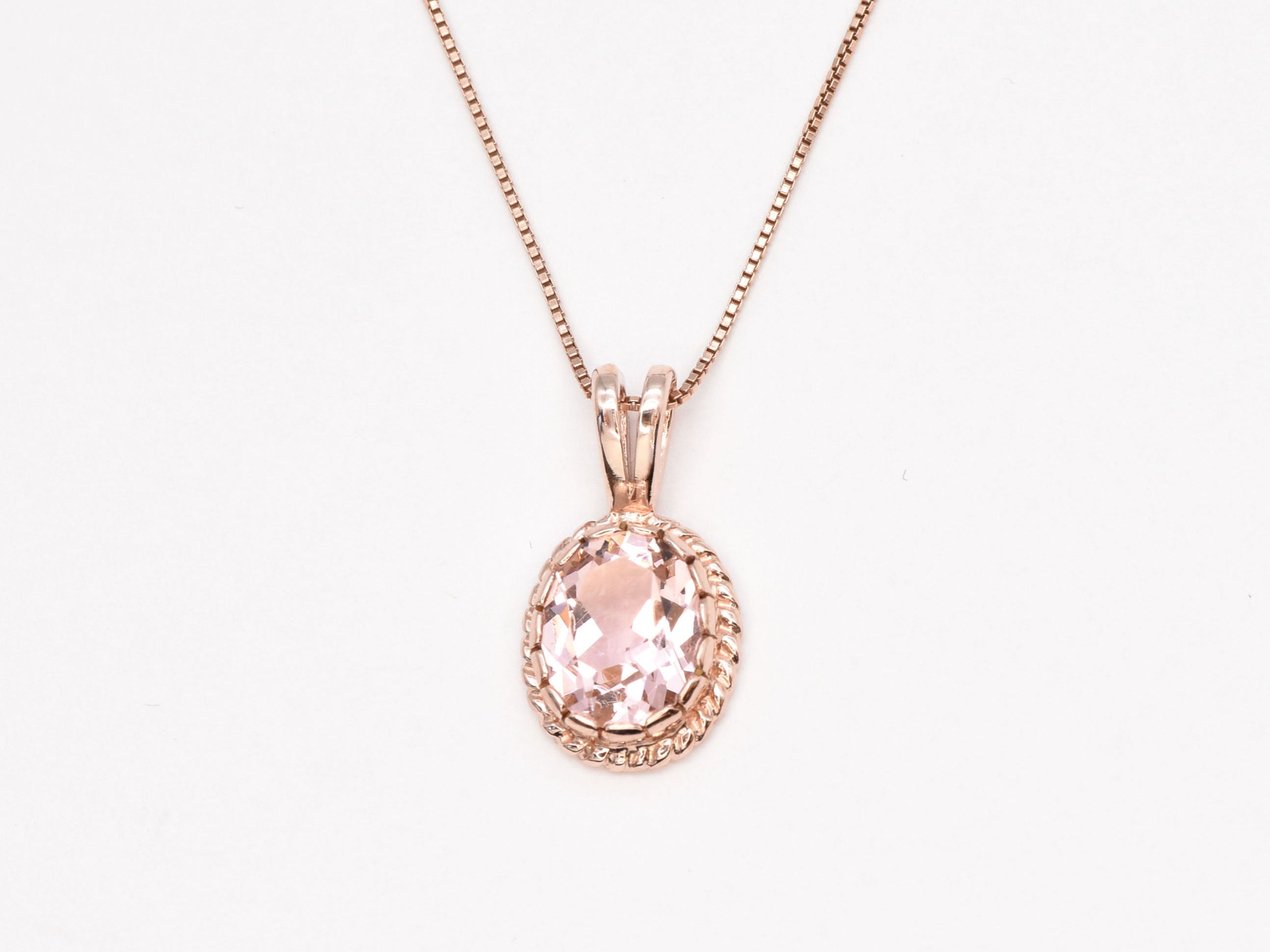 Morganite Necklace, Created Morganite, Small Oval Pendant, Pink Diamond Pendant, Vintage Pendant, Dainty Pink Pendant, Solid Silver Necklace(3)