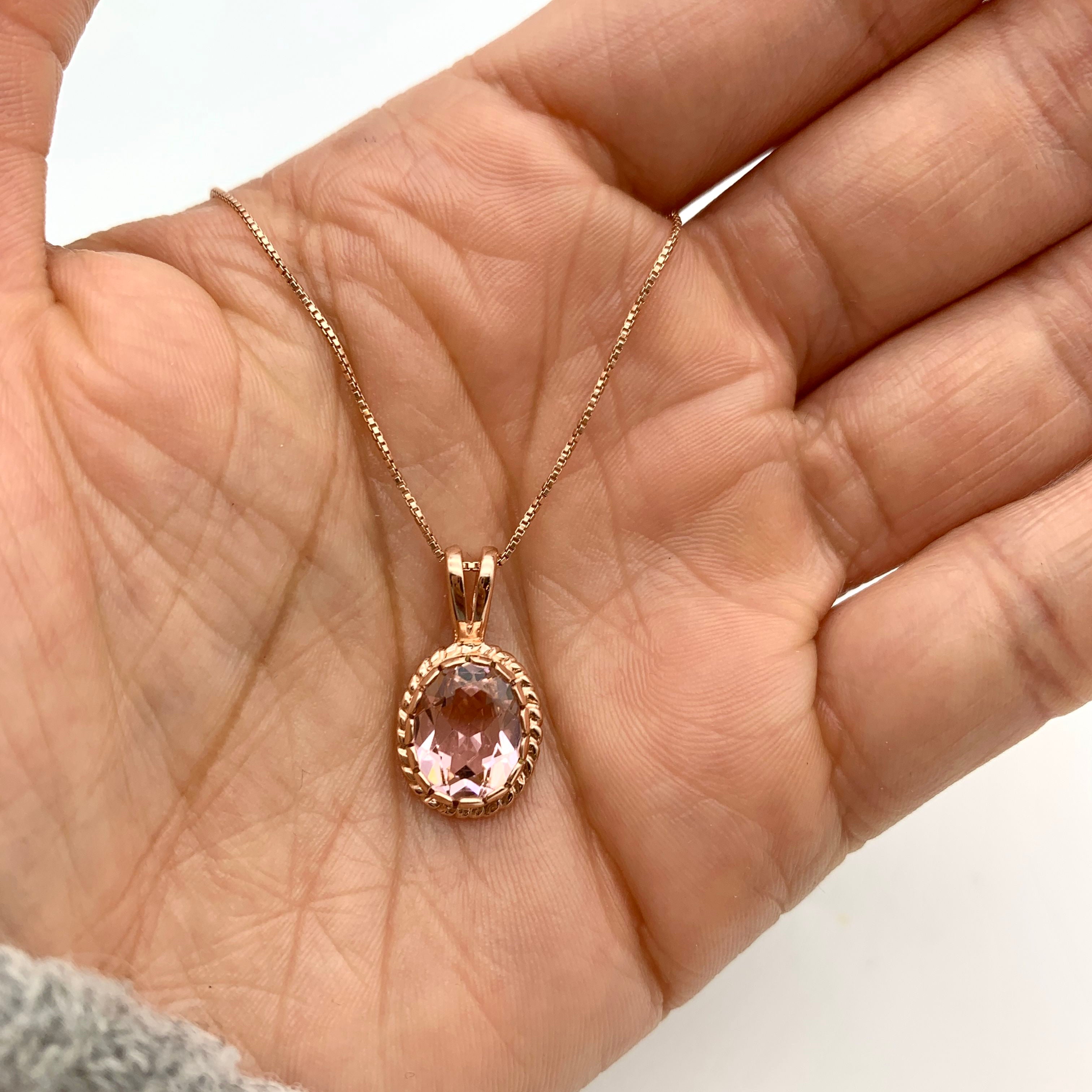 Morganite Necklace, Created Morganite, Small Oval Pendant, Pink Diamond Pendant, Vintage Pendant, Dainty Pink Pendant, Solid Silver Necklace(3)