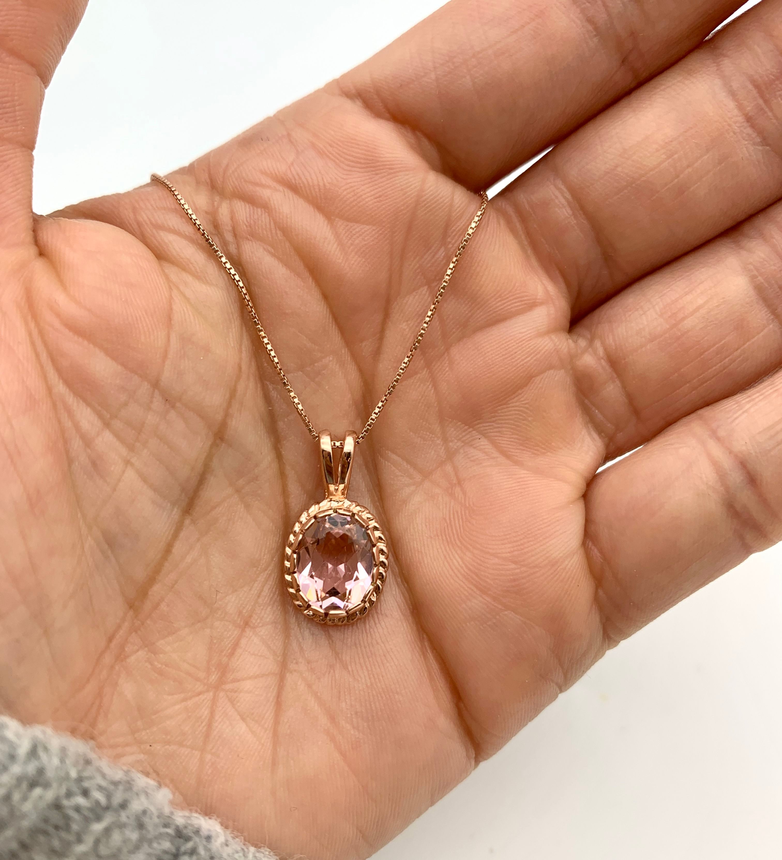 Morganite Necklace, Created Morganite, Small Oval Pendant, Pink Diamond Pendant, Vintage Pendant, Dainty Pink Pendant, Solid Silver Necklace(3)