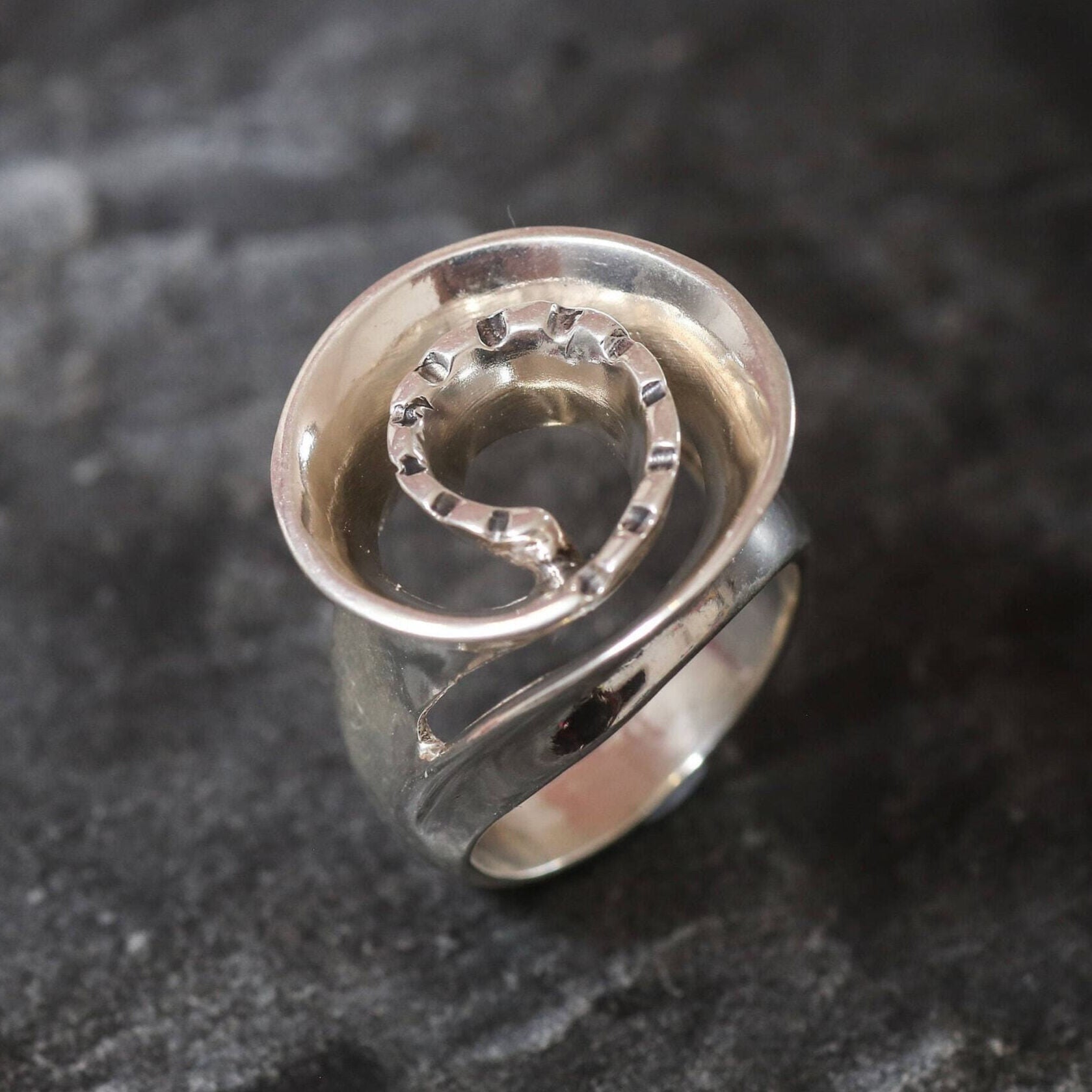 Large Silver Ring, Swirl Ring, Statement Ring, Abstract Ring, Spiral Ring, Artisan Ring, Bohemian Ring, Big Round Ring, Sterling Silver Ring