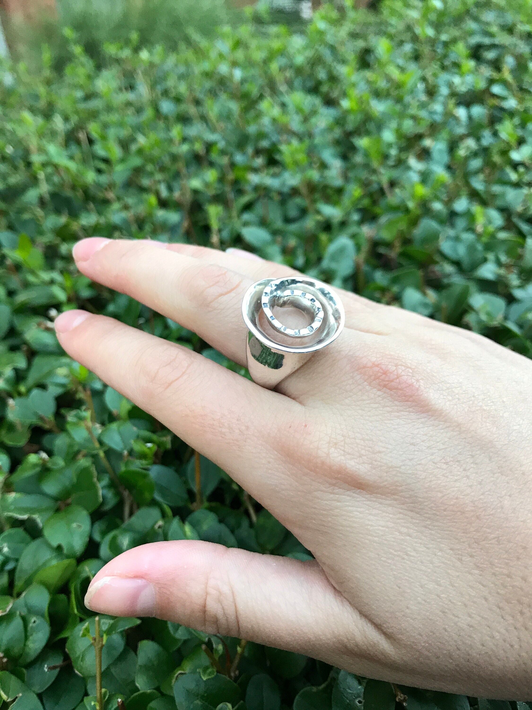thumbnail image 2 of Handmade 925 Sterling Silver Spiral Ring | Round Band Statement Ring | Available All Sizes 4-13 | Vintage Angel Theme 2 of 4