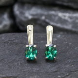 Small Emerald Earrings, Created Emerald, Stud Earrings, Oval Earrings, Dainty Emerald Studs, Green 2 Carat Earrings, Solid Silver Earrings