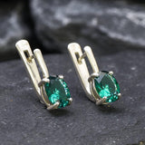 Small Emerald Earrings, Created Emerald, Stud Earrings, Oval Earrings, Dainty Emerald Studs, Green 2 Carat Earrings, Solid Silver Earrings