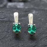 Small Emerald Earrings, Created Emerald, Stud Earrings, Oval Earrings, Dainty Emerald Studs, Green 2 Carat Earrings, Solid Silver Earrings