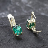 Small Emerald Earrings, Created Emerald, Stud Earrings, Oval Earrings, Dainty Emerald Studs, Green 2 Carat Earrings, Solid Silver Earrings