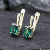 Small Emerald Earrings, Created Emerald, Stud Earrings, Oval Earrings, Dainty Emerald Studs, Green 2 Carat Earrings, Solid Silver Earrings