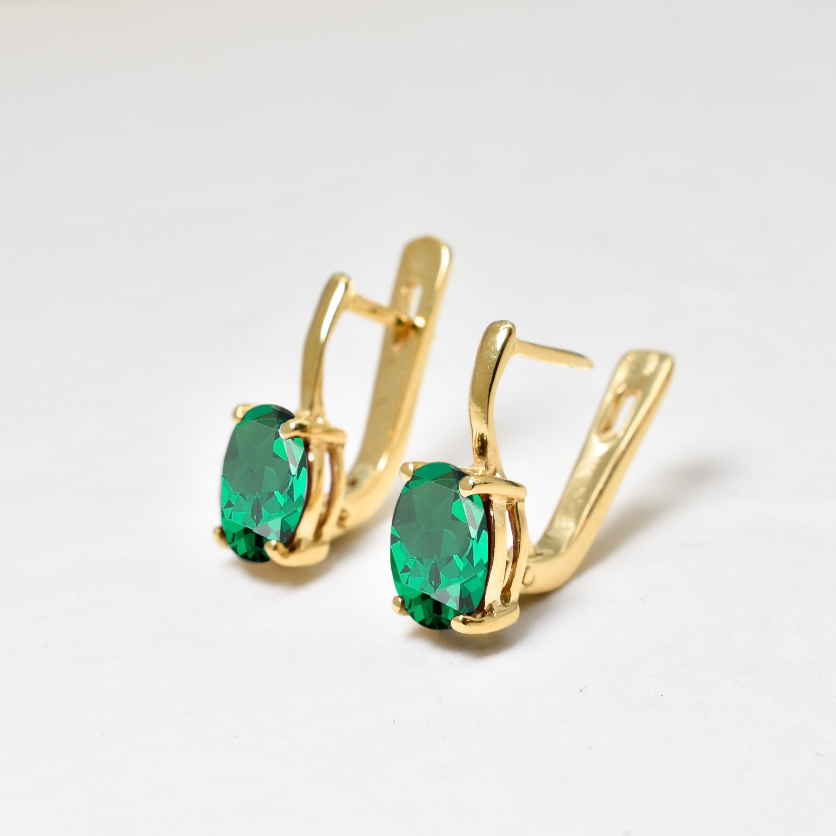 Elegant Created Emerald Earrings in 18k Gold Vermeil, perfect May birthstone gift for birthdays and special moments.