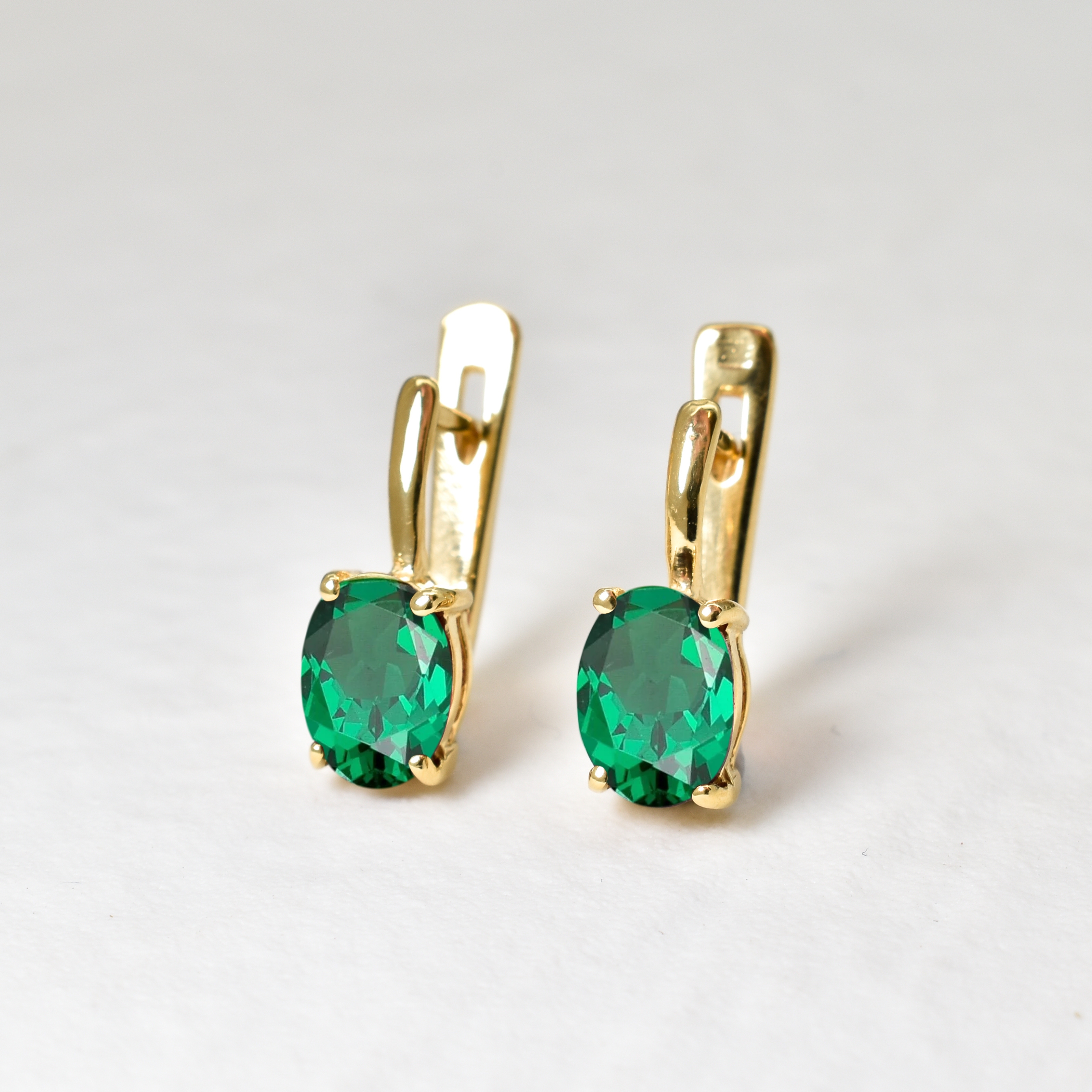 Beautifully crafted Created Emerald Earrings in 18k Gold Vermeil, a meaningful May birthstone gift for any occasion.