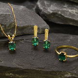 Gold Emerald Earrings - Green Oval Earrings, Minimalist Emerald Earrings