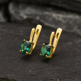 Gold Emerald Earrings - Green Oval Earrings, Minimalist Emerald Earrings