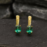 Gold Emerald Earrings - Green Oval Earrings, Minimalist Emerald Earrings