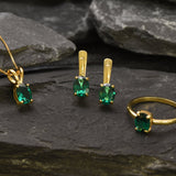 Gold Emerald Earrings - Green Oval Earrings, Minimalist Emerald Earrings