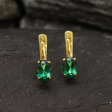 Gold Emerald Earrings - Green Oval Earrings, Minimalist Emerald Earrings