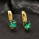 Gold Emerald Earrings - Green Oval Earrings, Minimalist Emerald Earrings