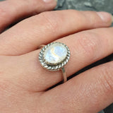 Moonstone Vintage Ring - June Birthstone Ring - Solitaire Moonstone Ring