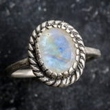 Gold Moonstone Ring - Rainbow Moonstone Ring - White Vintage Ring