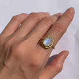 Gold Moonstone Ring - Rainbow Moonstone Ring - White Vintage Ring