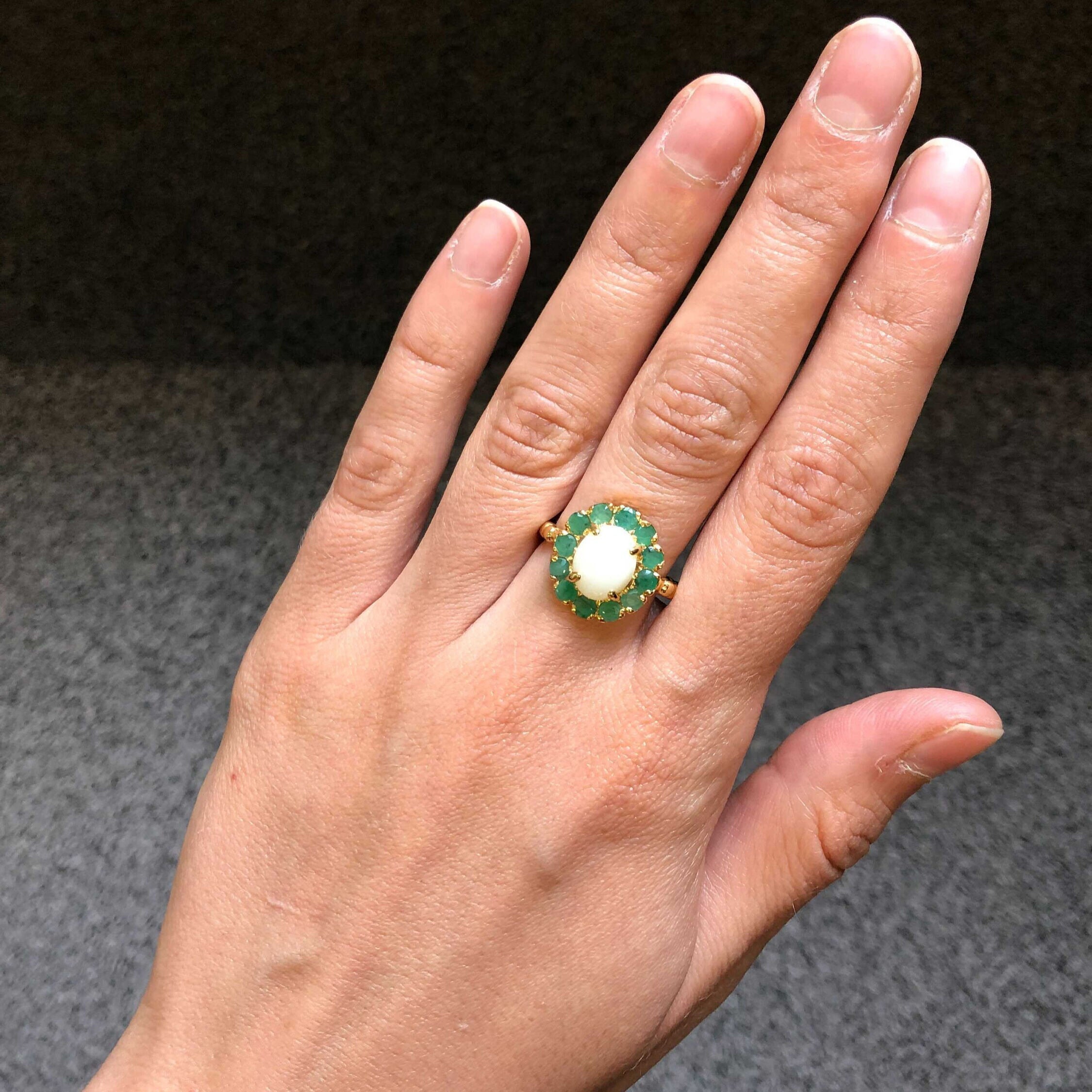 18k Gold Vermeil Opal Ring with White Opal, a stunning October birthstone choice for meaningful gifts and stylish everyday wear.