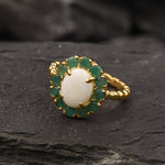Gorgeous 18k Gold Vermeil Opal Ring featuring a luminous White Opal, a great choice for October birthdays and special occasions.