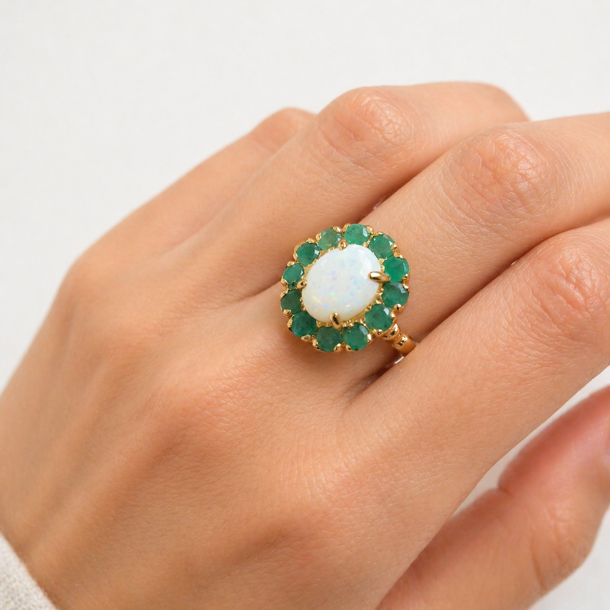 18k Gold Vermeil Opal Ring with White Opal, October Birthstone, perfect for casual wear and special birthday gifts.