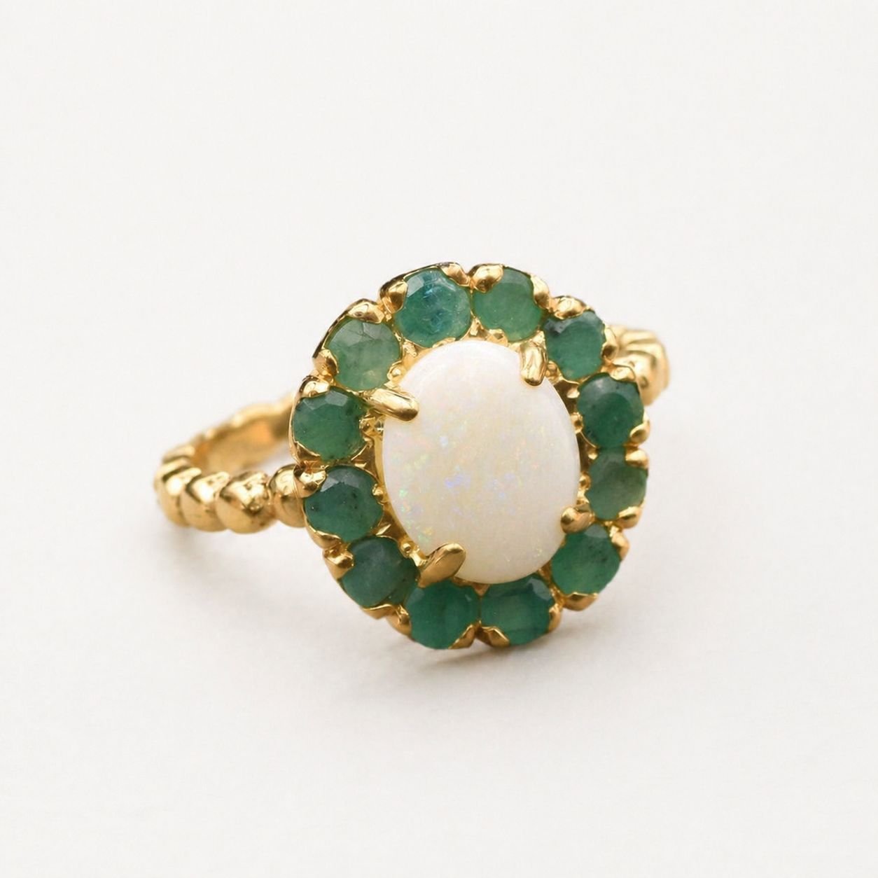 Opal Ring made in 18k Gold Vermeil with White Opal in setting, October Birthstone gift idea, symbolizes hope, purity, and truth, ideal for everyday wear and perfect for birthday gifting and special occasions.