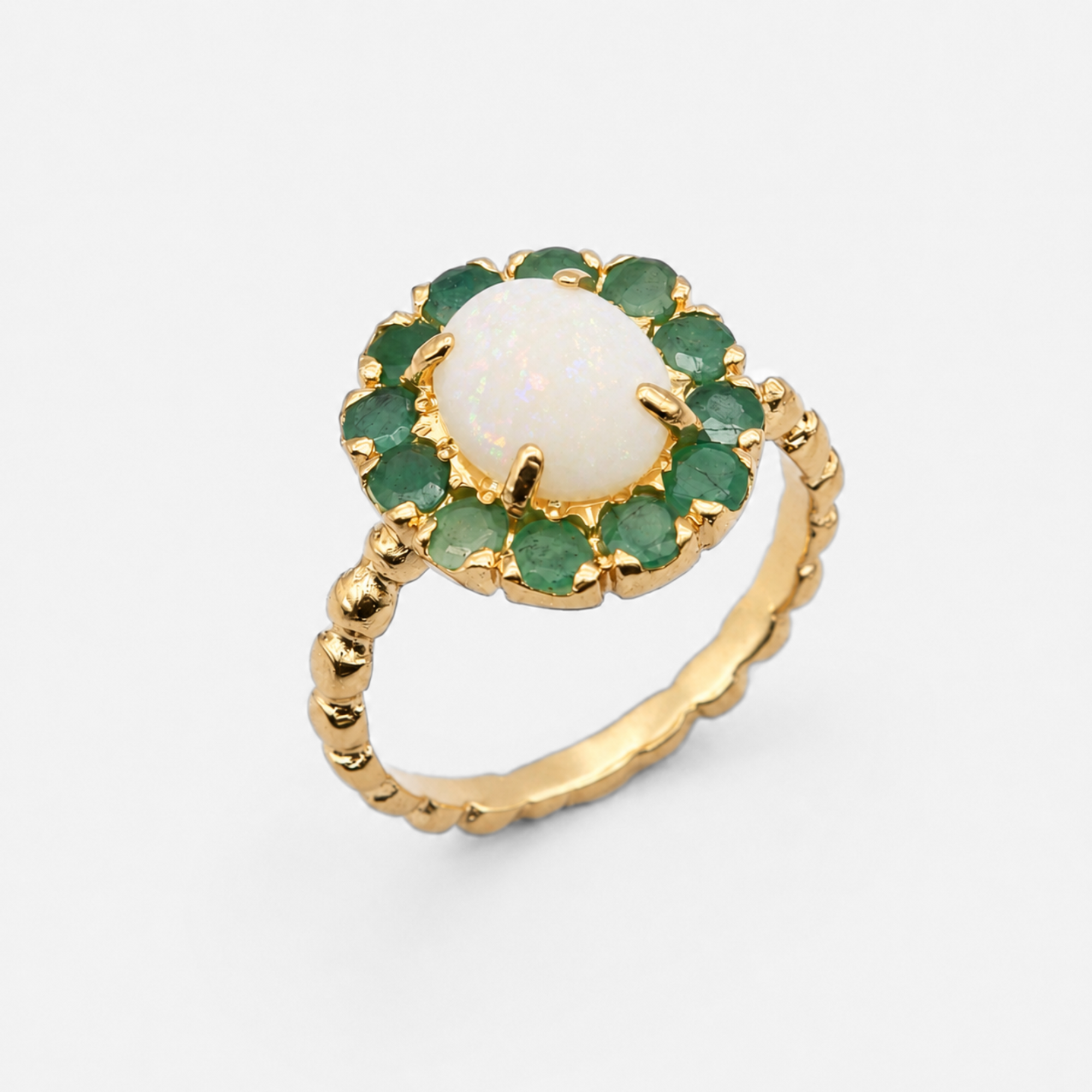 Opal Ring made in 18k Gold Vermeil with White Opal in setting, October Birthstone gift idea, symbolizes hope, purity, and truth, ideal for everyday wear and perfect for birthday gifting and special occasions.