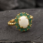 Opal Ring made in 18k Gold Vermeil with White Opal in setting, October Birthstone gift idea, symbolizes hope, purity, and truth, ideal for everyday wear and perfect for birthday gifting and special occasions.