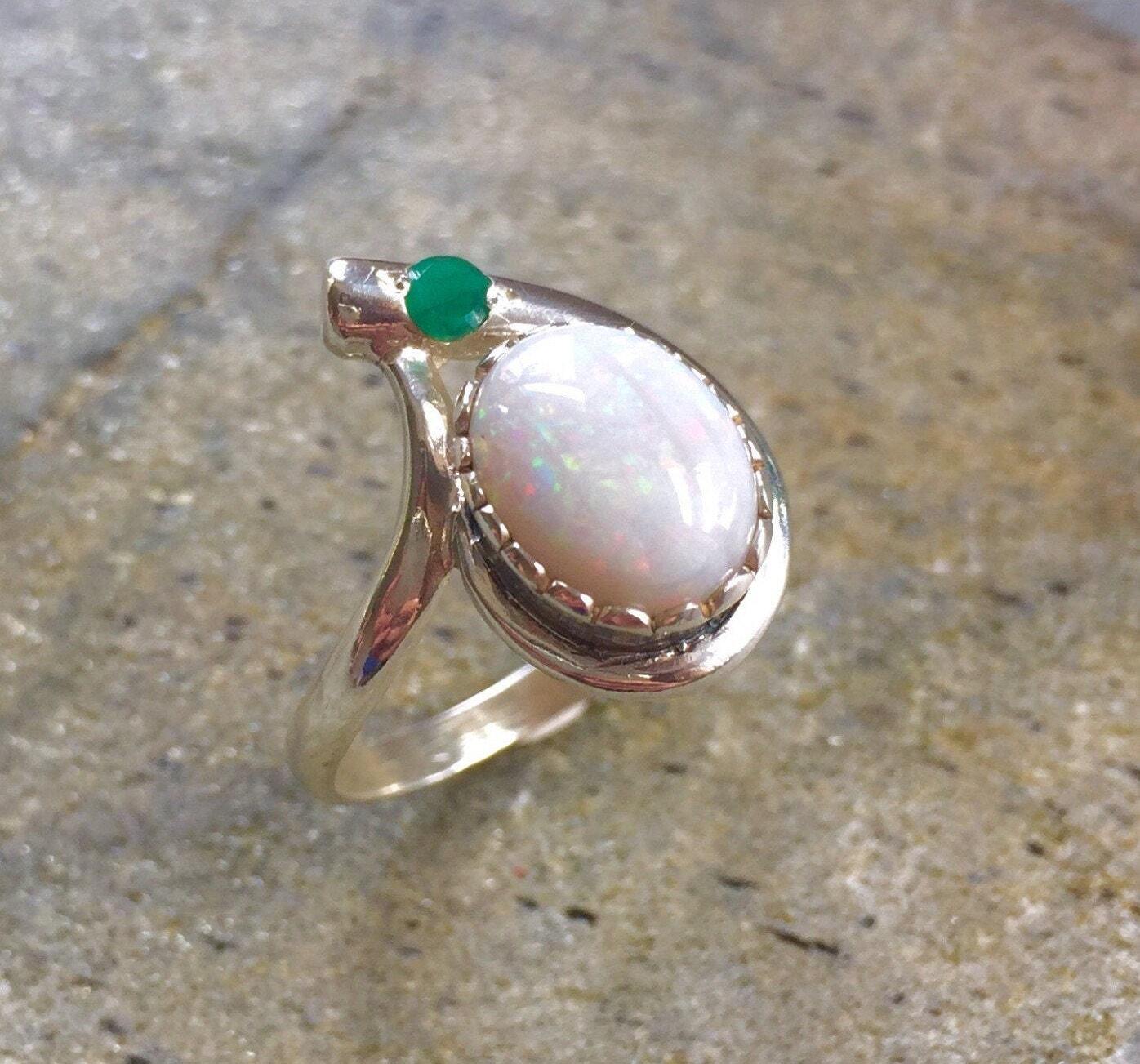 Natural Australian Opal Ring made in 925 Sterling Silver with Oval Natural White Australian Opal in Prong setting, October Birthstone gift idea, symbolizes hope, purity, and truth, ideal for everyday wear and perfect for birthday gifting and special occasions.