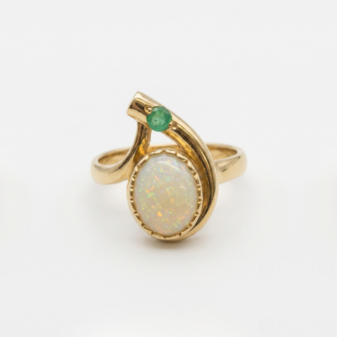 Natural Australian Opal Ring made in 18k Gold Vermeil with Oval Natural White Australian Opal in Prong setting, October Birthstone gift idea, symbolizes hope, purity, and truth, ideal for everyday wear and perfect for birthday gifting and special occasions.