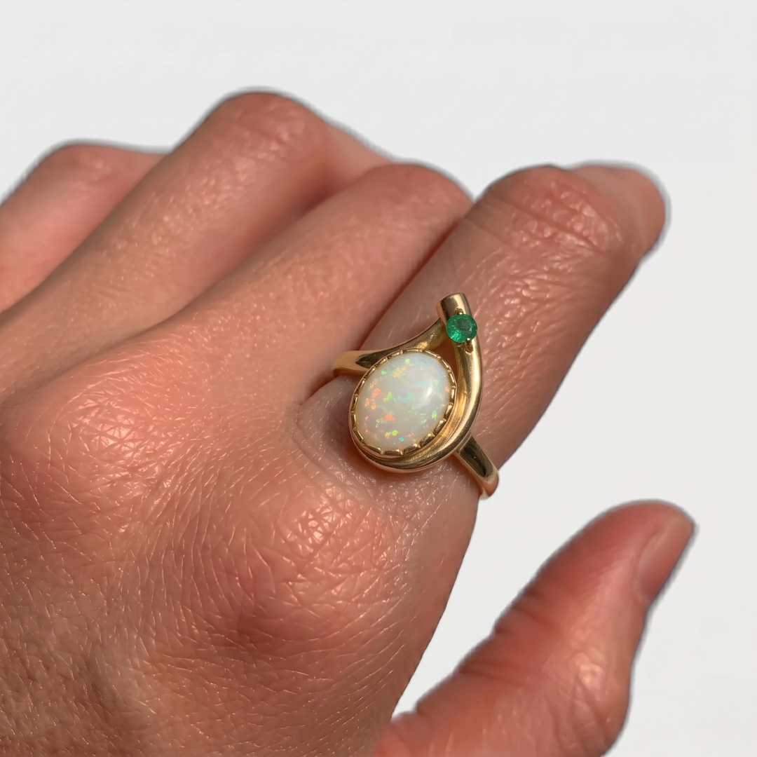 Elegant 18k Gold Vermeil Opal Ring featuring an oval natural white opal, perfect for birthdays and special occasions.
