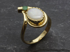 Natural Australian Opal Ring made in 18k Gold Vermeil with Oval Natural White Australian Opal in Prong setting, October Birthstone gift idea, symbolizes hope, purity, and truth, ideal for everyday wear and perfect for birthday gifting and special occasions.