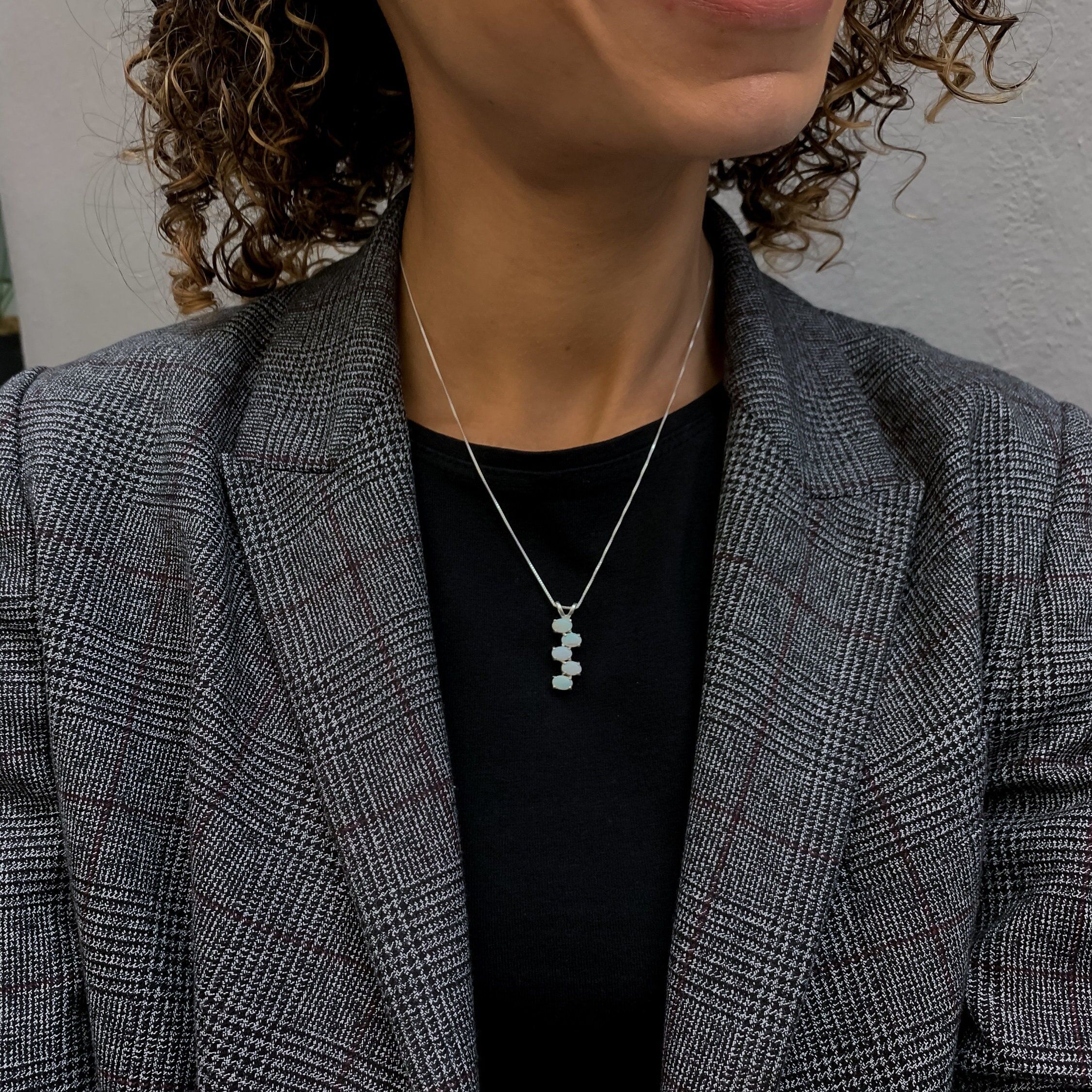 Long Opal Pendant, Natural Opal, Fire Opal Necklace, Vertical Pendant, Australian Opal, October Birthstone, Layering Necklace, Solid Silver