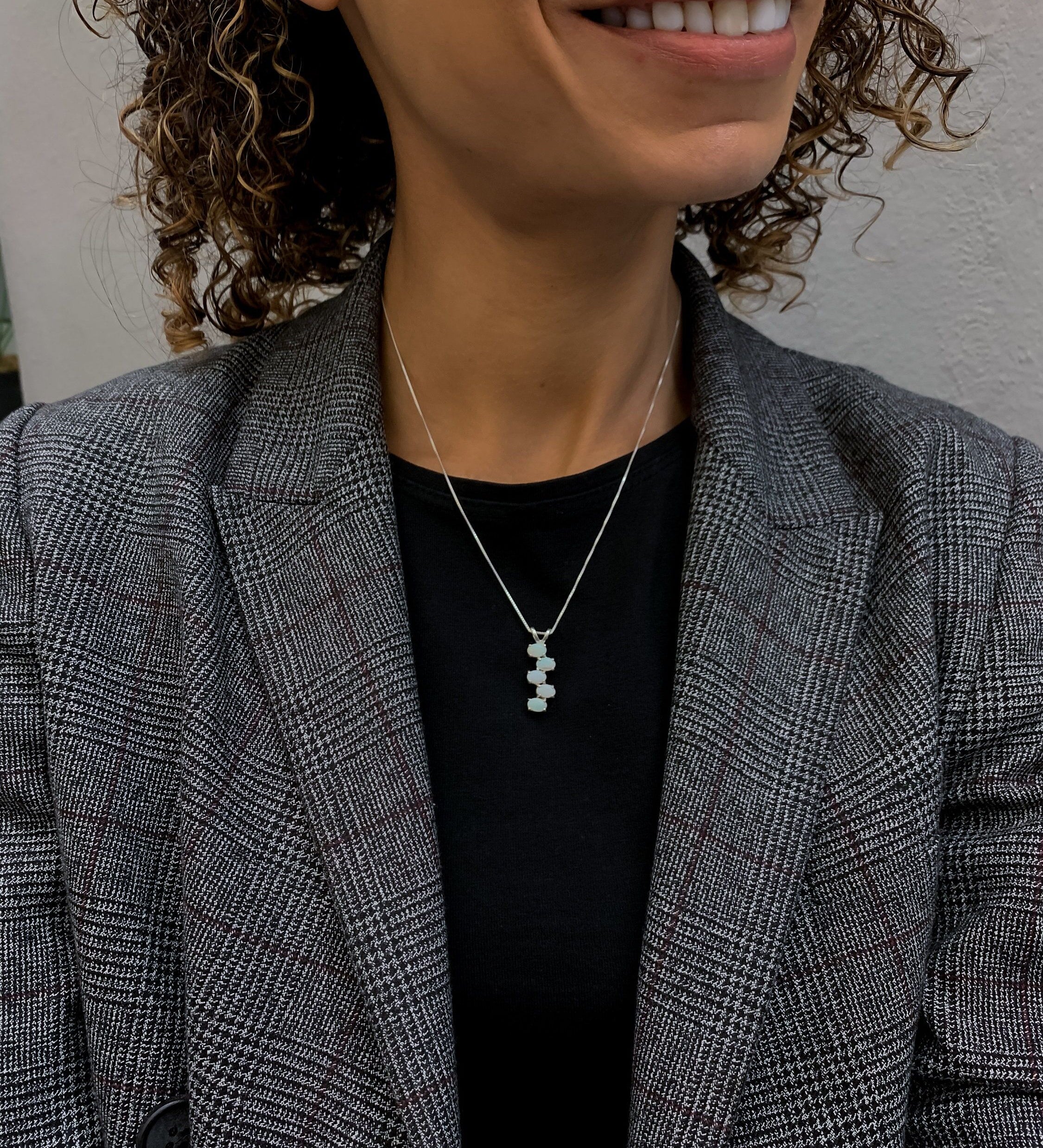 Long Opal Pendant, Natural Opal, Fire Opal Necklace, Vertical Pendant, Australian Opal, October Birthstone, Layering Necklace, Solid Silver