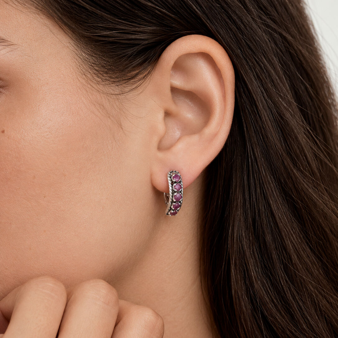Natural Ruby Earrings in 925 Sterling Silver, featuring round red rubies, perfect for birthdays and special occasions.