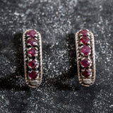 Ruby Vintage Earrings - Half Hoops Earrings - Natural Ruby Earrings