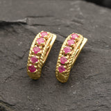 Ruby Vintage Earrings - Half Hoops Earrings - Natural Ruby Earrings