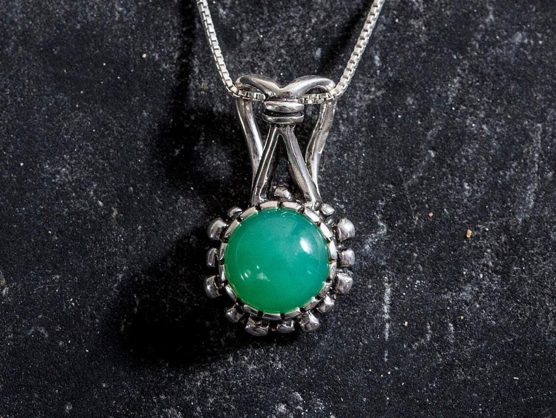 Chrysoprase pendant, Chrysoprase, Natural Chrysoprase, Australian Chrysoprase, Vintage Charm, May Birthstone, Real Chrysoprase, Solid Silver
