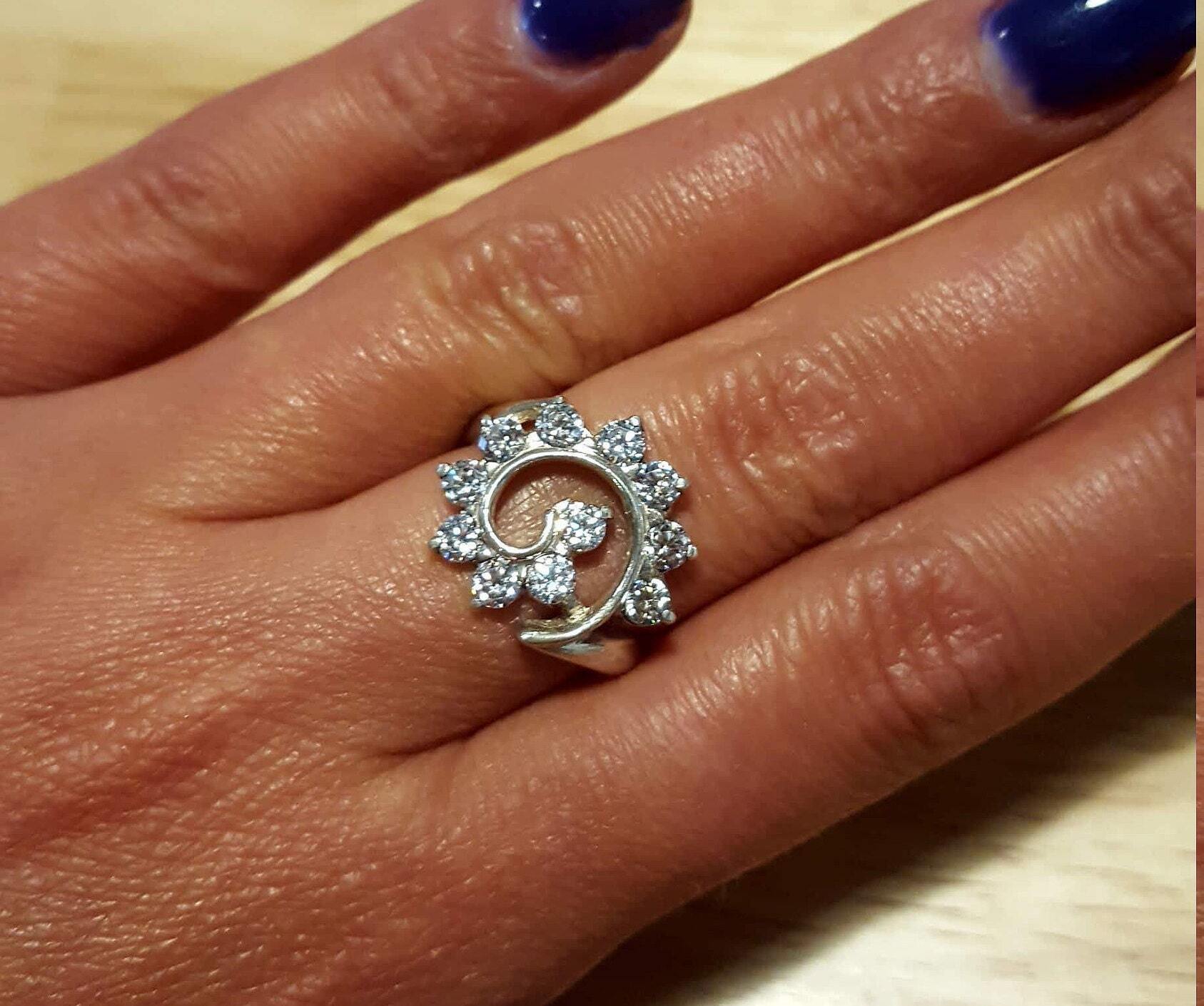 Artistic Ring, Created Diamond Ring, Diamond Ring, Sparkly Ring, Twirl Ring, Unique Ring Design, Vintage Rings, Solid Silver Ring, Diamond