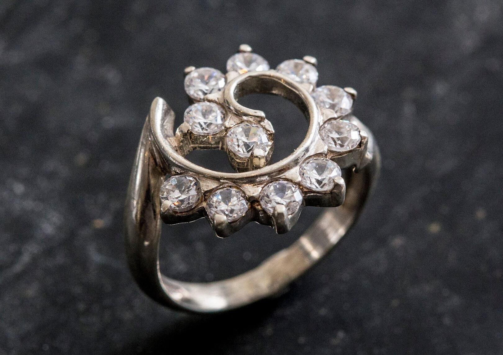 Artistic Ring, Created Diamond Ring, Diamond Ring, Sparkly Ring, Twirl Ring, Unique Ring Design, Vintage Rings, Solid Silver Ring, Diamond