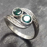 Created Emerald Ring made in 925 Sterling Silver with Round Created Green Emerald in Two-Stone setting, May Birthstone gift idea, symbolizes, ideal for everyday wear and perfect for birthday gifting and special occasions.