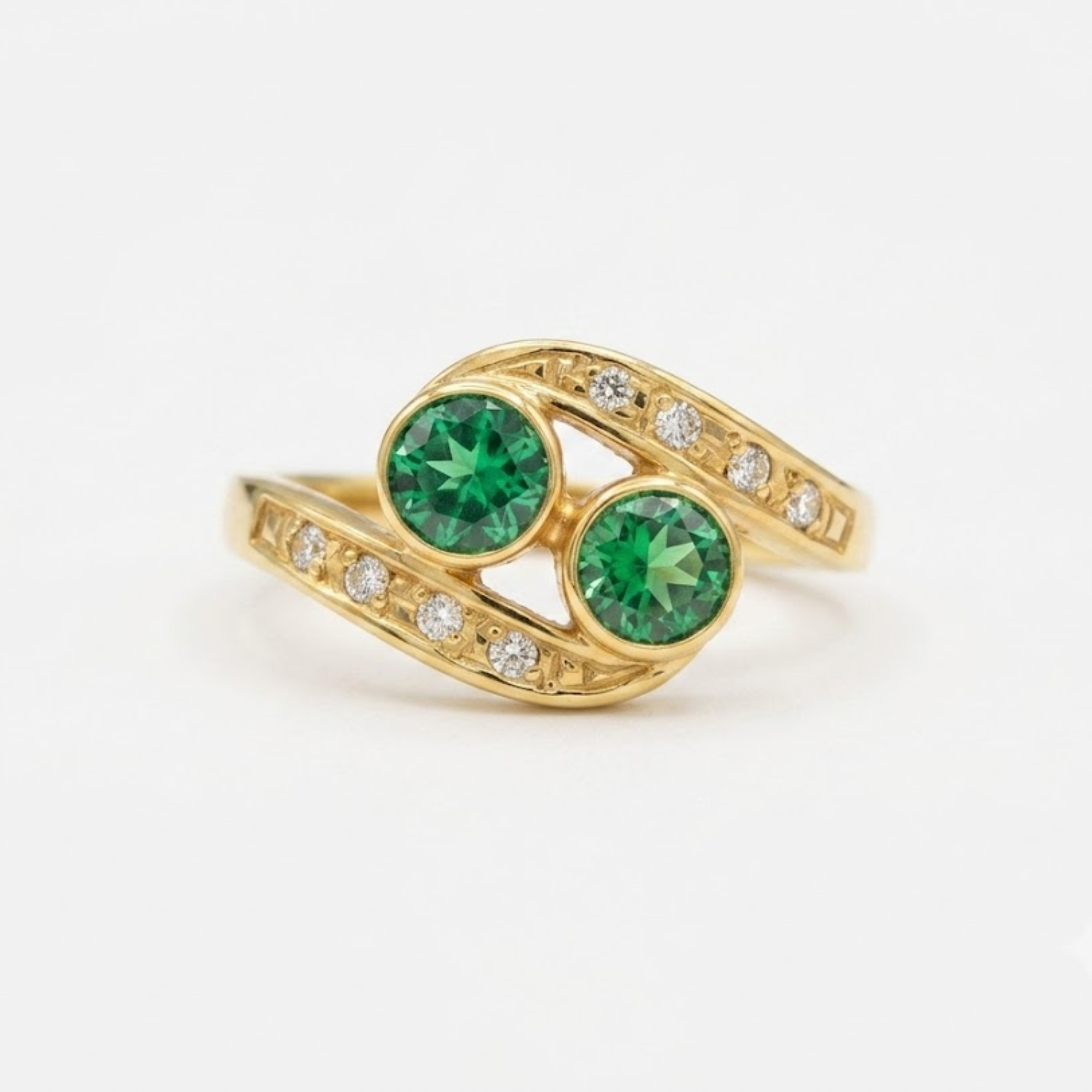 Chic Two-Stone Emerald Ring in 18k Gold Vermeil, ideal May birthstone gift for everyday elegance and special moments.