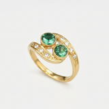 Created Emerald Ring made in 18k Gold Vermeil with Round Created Green Emerald in Two-Stone setting, May Birthstone gift idea, symbolizes, ideal for everyday wear and perfect for birthday gifting and special occasions.