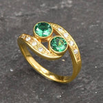 Created Emerald Ring made in 18k Gold Vermeil with Round Created Green Emerald in Two-Stone setting, May Birthstone gift idea, symbolizes, ideal for everyday wear and perfect for birthday gifting and special occasions.
