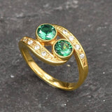 Created Emerald Ring made in 18k Gold Vermeil with Round Created Green Emerald in Two-Stone setting, May Birthstone gift idea, symbolizes, ideal for everyday wear and perfect for birthday gifting and special occasions.